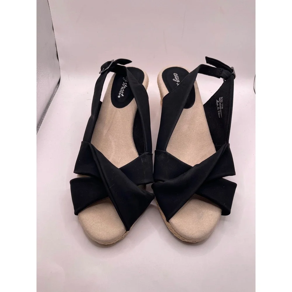 Easy Street Womens Black Espadrille Wedge Sandals Slingback Twisted Knot 11W